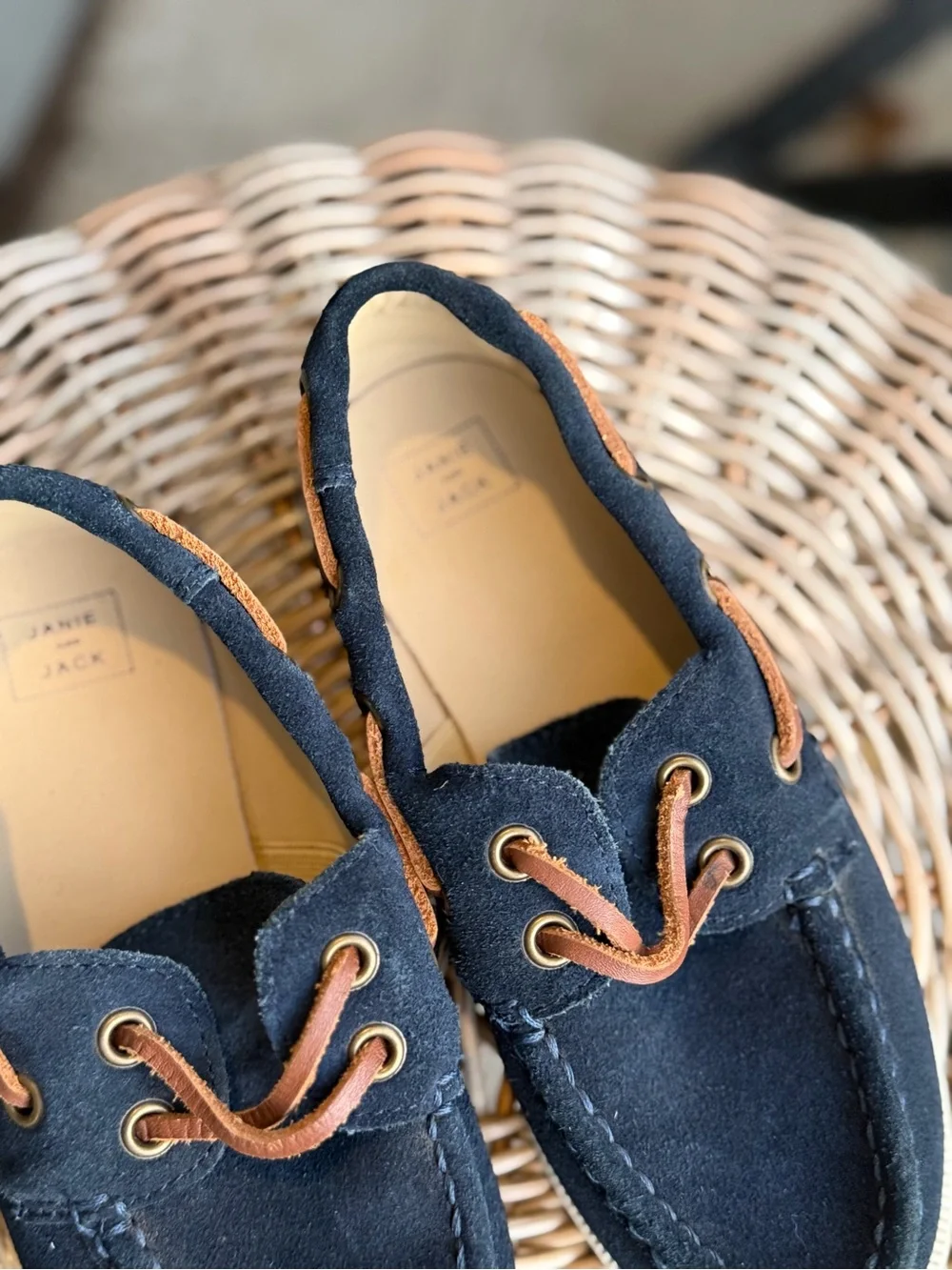 Janie and Jack Boys Navy Suede Leather Boat Shoes Loafers Size 13